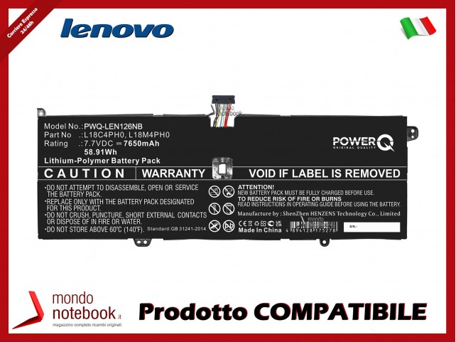 Batteria PowerQ per Lenovo Yoga C940 SP/A 7650 mAh 7.7V P/N 5B10T11585 Nero Ver. 10 Pin