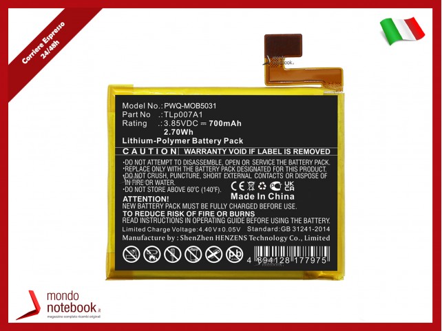 Batteria PowerQ per Verizon Palm 700mAh 3.85V P/N TLp007A1