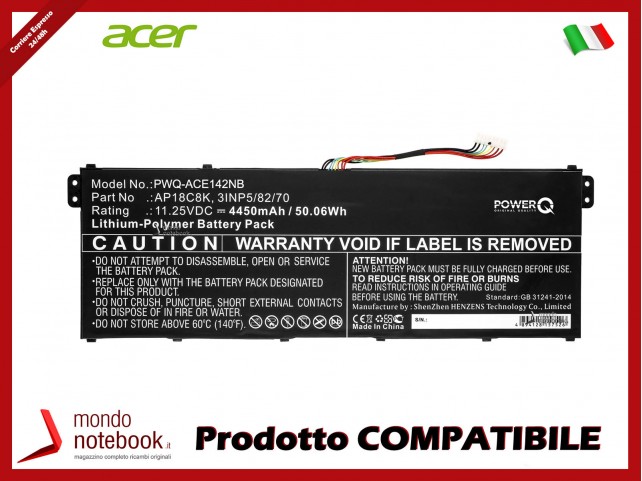 Batteria PowerQ per Acer Aspire 5 A514-52-58U3 4450 mAh 11.25V P/N 3INP5/82/70 Nero