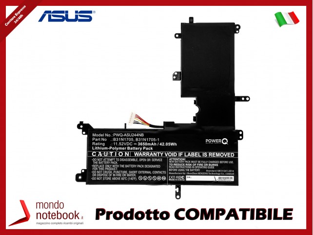 Batteria PowerQ per ASUS Q405UA 3650 mAh 11.52V P/N 0B200-02660000 Nero