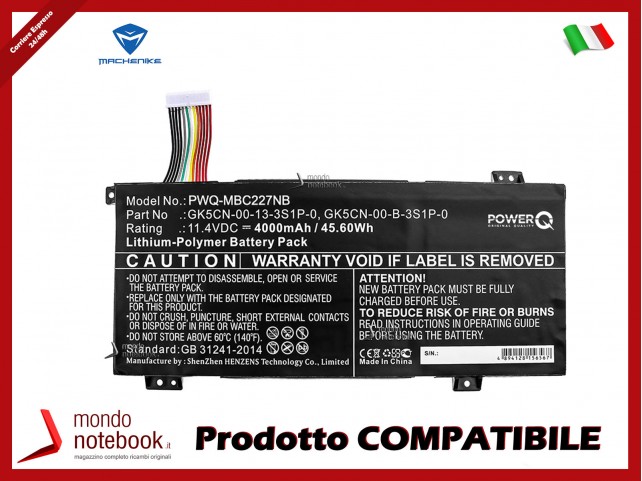 Batteria PowerQ per Machenike e altri brand 4000mAh 11.4V P/N GK5CN-00-13-3S1P-0 Nero