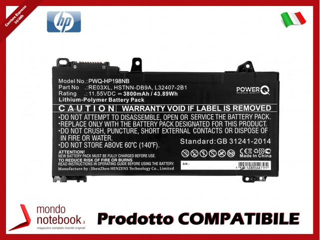 Batteria PowerQ per HP 66 Pro 13 G2 3800 mAh 11.55V P/N HSTNN-0B1C Nero