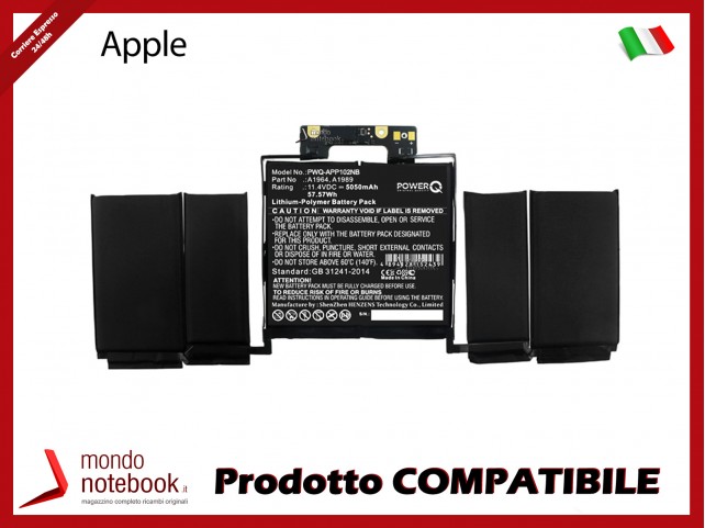 Batteria PowerQ per Apple MacBook Pro 2.3 GHZ Core I5(I5 5050 mAh 11.4V P/N A1964 Nero