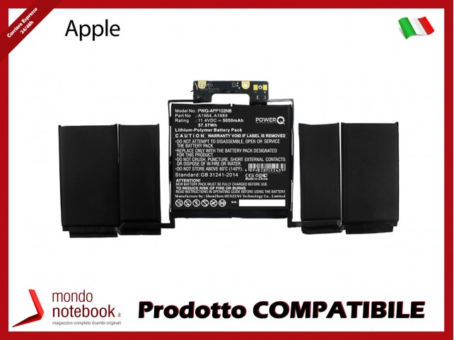 Batteria PowerQ per Apple MacBook Pro 2.3 GHZ Core I5(I5 5050 mAh 11.4V P/N A1964 Nero