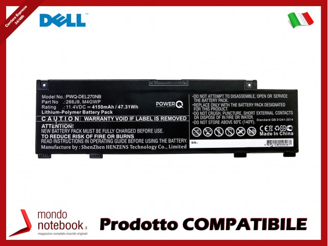 Batteria PowerQ per DELL G3 15 3590 4150 mAh 11.4V P/N 266J9 Nero