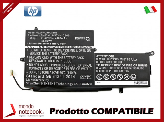 Batteria PowerQ per HP ENVY x360 13-y034cl 4900 mAh 11.4V P/N 6789116-005 Nero