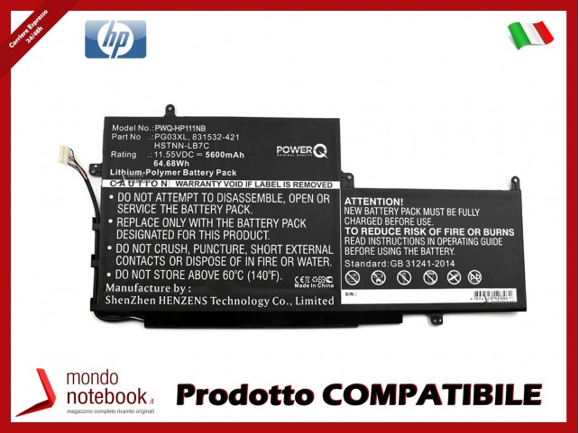 Batteria PowerQ per HP Gaming Pavilion 15-dk0001ne 5600 mAh 11.55V P/N 831532-421 Nero