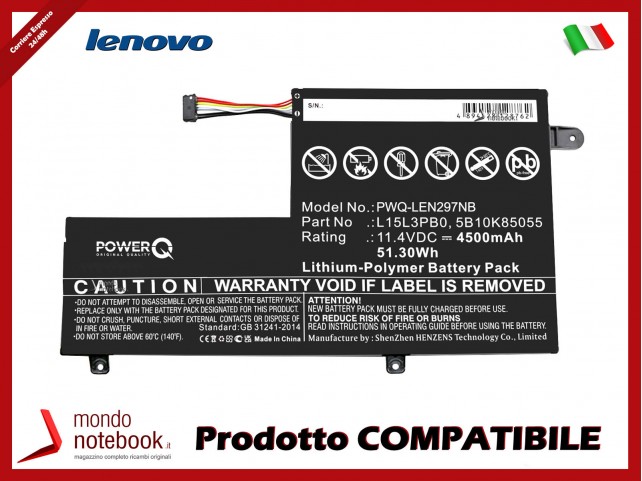 Batteria PowerQ per Lenovo 7000-14 4500 mAh 11.4V P/N 5B10K84492 Nero Versione 2