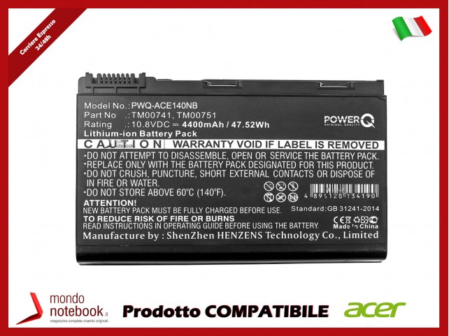 Batteria PowerQ per Acer Extensa 5120 4400 mAh 10.8V P/N AK.006BT.018 Nero