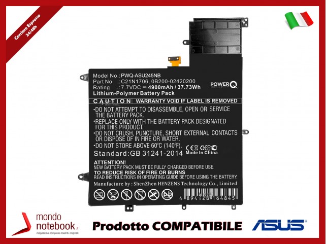 Batteria PowerQ per Asus UX370F 4900 mAh 7.7V P/N 0B200-02420200 Nero