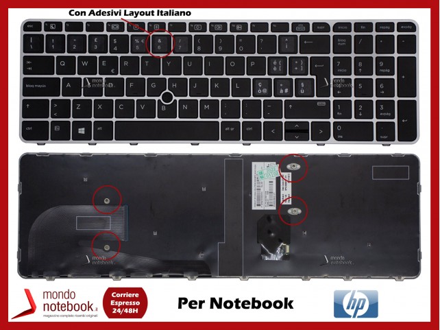 Tastiera Notebook HP EliteBook 755 G3, 755 G4, 850 G3, 850 G4 Frame Silver con trackpoint Con Adesivi Layout Italiano