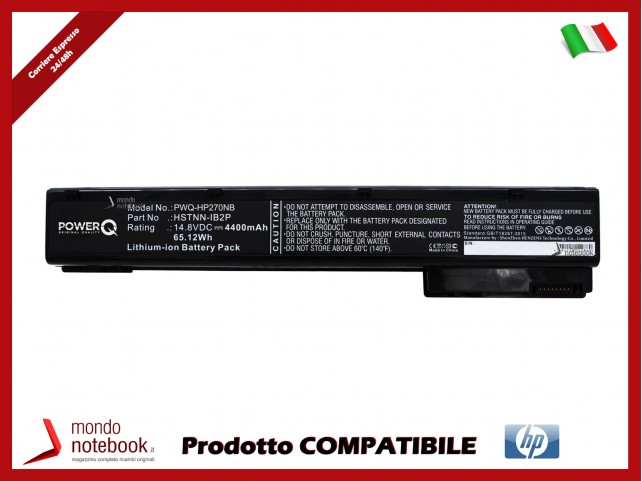 Batteria PowerQ per HP EliteBook 8560w 4400 mAh 14.8V P/N 632113-151 Nero