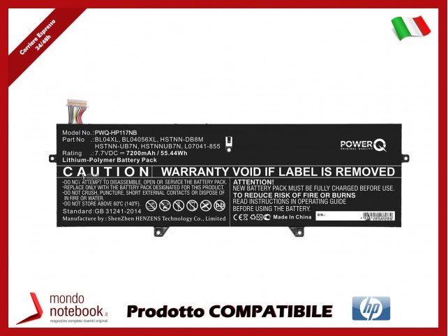 Batteria PowerQ per HP EliteBook X360 1040 G5 7200 mAh 7.7V P/N BL04056XL Nero