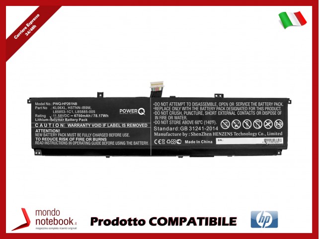 Batteria PowerQ per HP Envy 15-EP0000NS 6750 mAh 11.58V P/N HSTNN-IB9M Nero