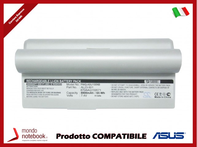 Batteria PowerQ per Asus Eee PC 1000 8800 mAh 7.4V P/N 870AAQ159571 Bianco