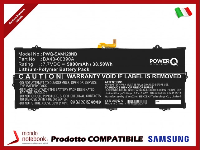 Batteria PowerQ per Samsung Chromebook 15.6" 5000 mAh 7.7V P/N BA43-00390A Nero
