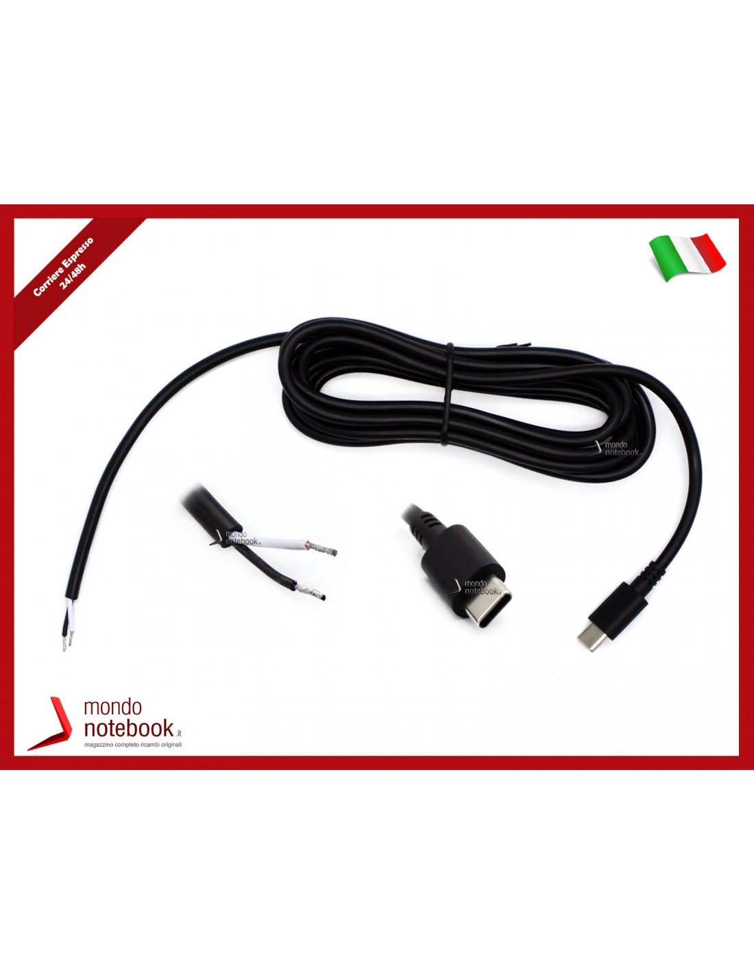 Cavo Alimentazione Caricabatterie Universale USB tipo C / 2 Pin - 1,8 m