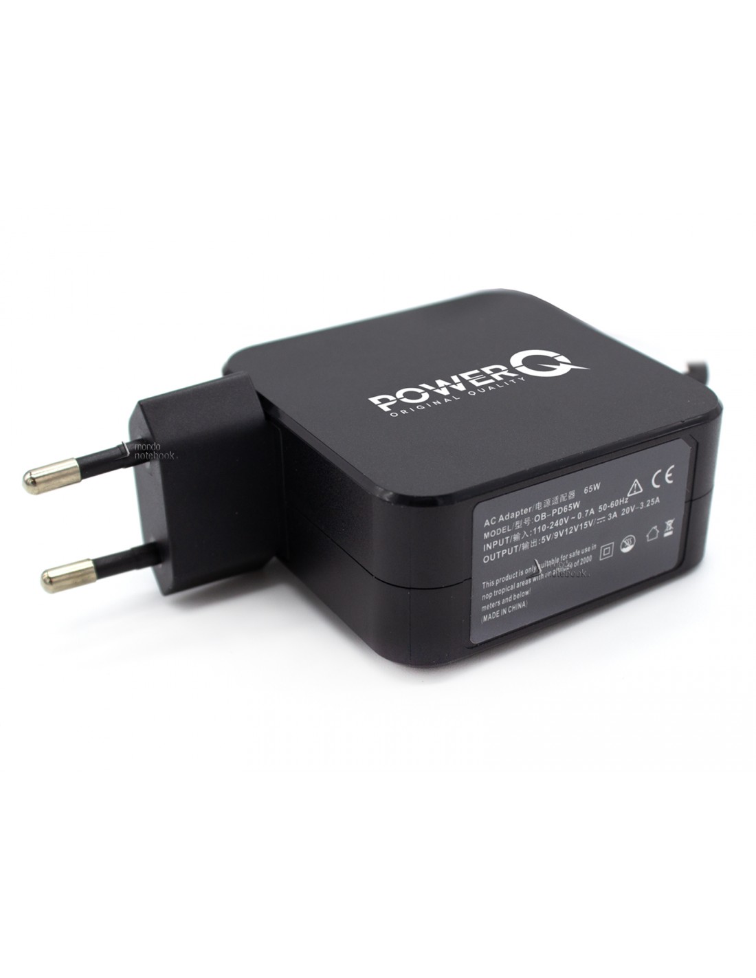 Alimentatore PowerQ 65W 5V 2.4A, 9V 3A, 12V 3A, 15V 3A, 20V 3.25A - USB-C