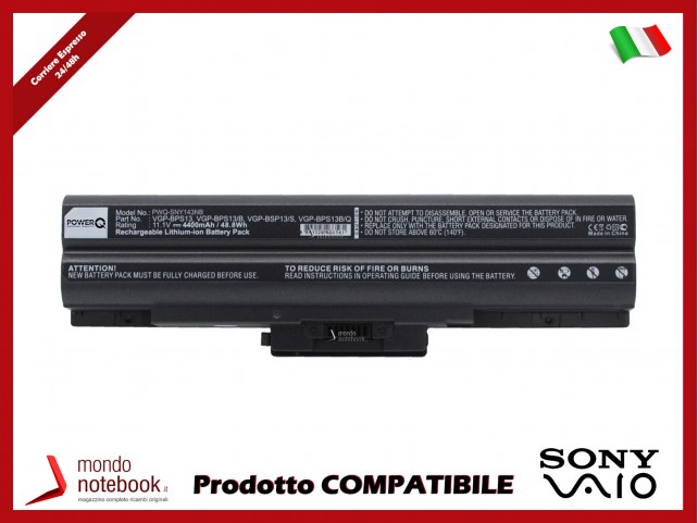 Batteria PowerQ per Sony VAIO 4400 mAh 11.1V P/N VGP-BPS13 Nero