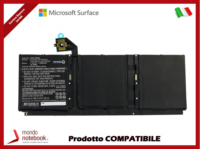 Batteria PowerQ per Microsoft Surface Book 3 13 Core i5-1035 6000mAh 7.58V P/N DYNT02 Ver. 1