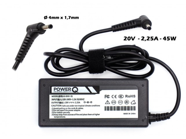 Alimentatore PowerQ per LENOVO 45W 20V 2,25A (4mm x 1,7mm)