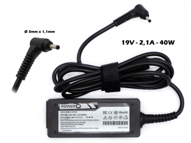 Alimentatore PowerQ per SAMSUNG 40W 19V 2,1A (3mm x 1,1mm)