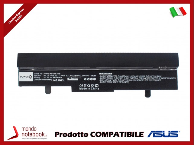 Batteria PowerQ per Asus Eee PC 1001HA 4400 mAh 10.8V P/N 0B20-00KA0AS Nero