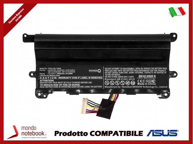 Batteria PowerQ per Asus G752VS 5600 mAh 15.0V P/N 0B110-00380000 Nero