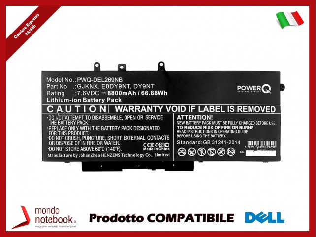 Batteria PowerQ per DELL Latitude 14 5490 8800 mAh 7.6V P/N 00JWGP Nero