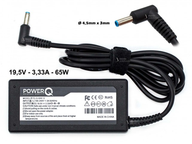 Alimentatore PowerQ per HP 65W 19,5V 3,33A (4,5mm x 3mm) Punta Blu