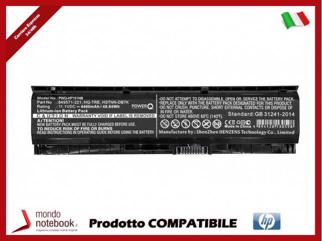 Batteria PowerQ per HP 17-ab000 4400 mAh 11.1V P/N 849571-221 Nero