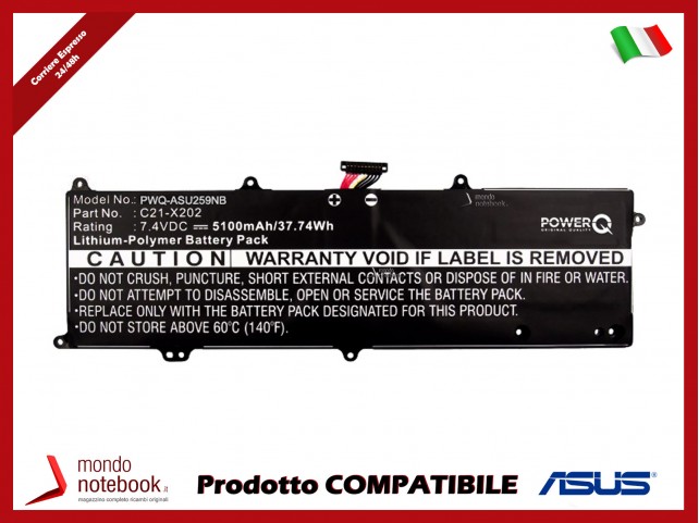 Batteria PowerQ per Asus EEE PC F201 5100 mAh 7.4V P/N 0B200-00230300 Nero