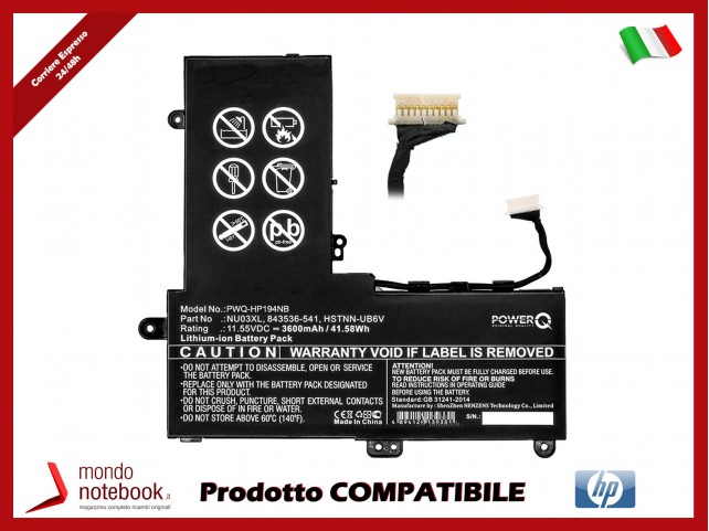 Batteria PowerQ per HP 11-AB000NA 3600 mAh 11.55V P/N 843536-541 Nero