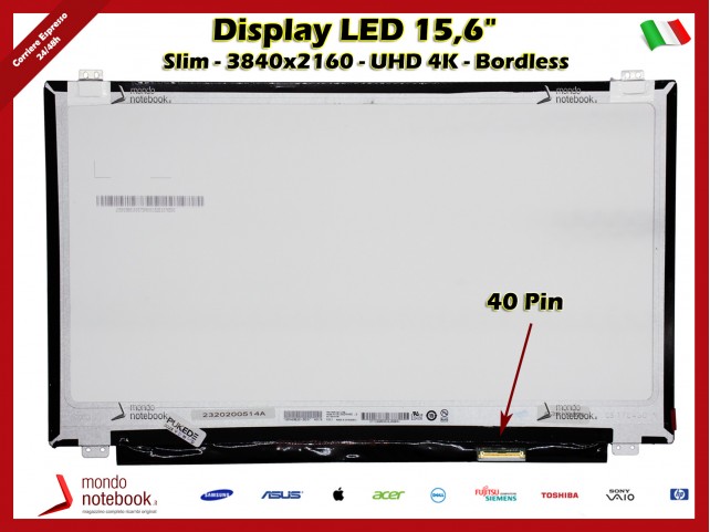 Display LED 15,6" (3840x2160) UHD 4K (BRACKET SUP E INF) 40 Pin DX HP 15-CB033NL