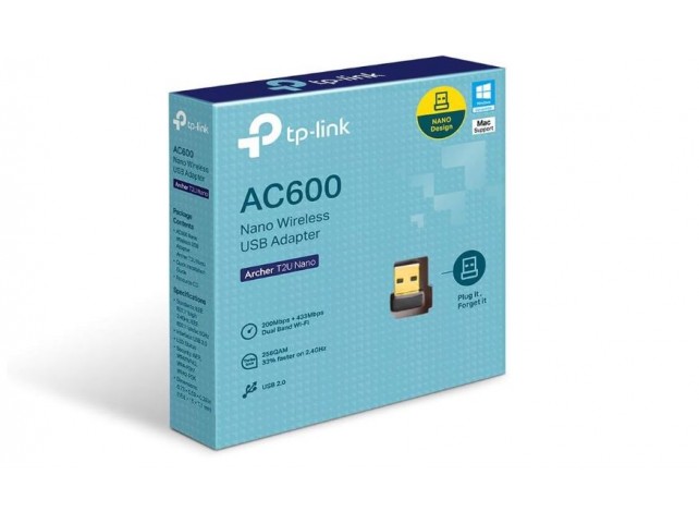 TP-Link Archer T2U Nano Adattatore USB Scheda di Rete, Wireless Dual-Band 600Mbps, Nano Size, Supporto Windows 10/8.1/8/7/XP, M