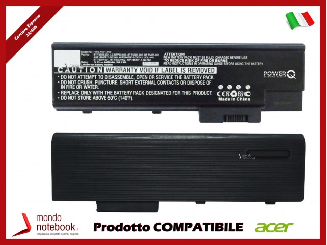 Batteria PowerQ per Acer Aspire 1410 4400 mAh 14.8V P/N 10268468 Nero