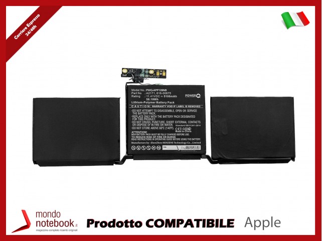 Batteria PowerQ per Apple MacBook Pro 13 5100 mAh 11.41V P/N 616-00675 Nero