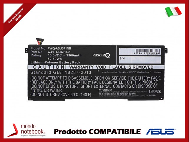 Batteria PowerQ per Asus Taichi 31 3500 mAh 15.0V P/N 0B200-00270000 Nero