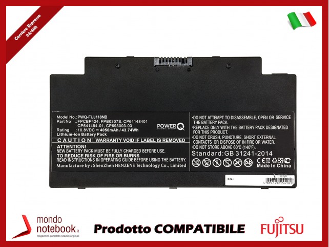 Batteria PowerQ per Fujitsu LifeBook A3510 4050 mAh 10.8V P/N CP64148401 Nero