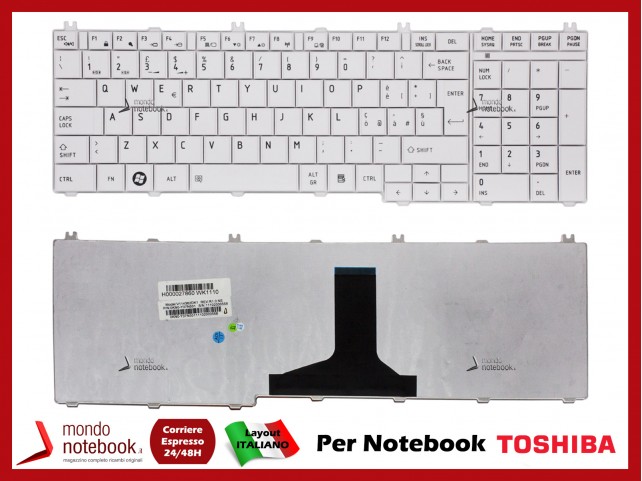 Tastiera Notebook TOSHIBA Satellite C650 C660 C670 L650 L670 L750 L755 (BIANCA)