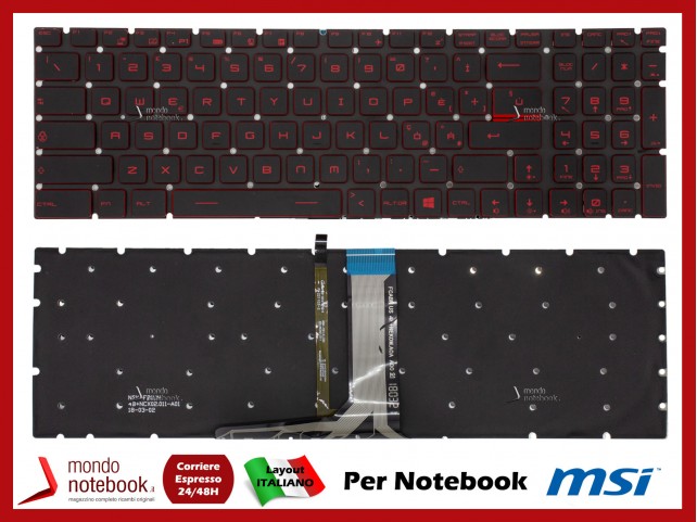 Tastiera Notebook MSI GP62 GP72 GL62 GL72 GL63 GL72M GL73 MS-17F1 Italiana Retroill Rossa