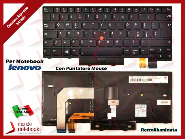 Tastiera Notebook Lenovo Thinkpad T470 A475 T480 A48 (Retroilluminata) con Puntatore Mouse
