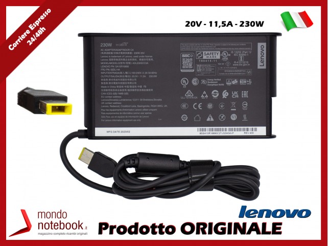 Alimentatore Originale Lenovo Workstation 230W 20V 11,5A USB Square (11mm x 4,5mm)