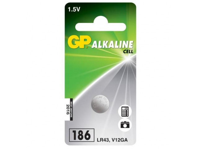 GP Batteries ALKALINE BUTTON CELL LR43  Blister with 1 battery. 3V