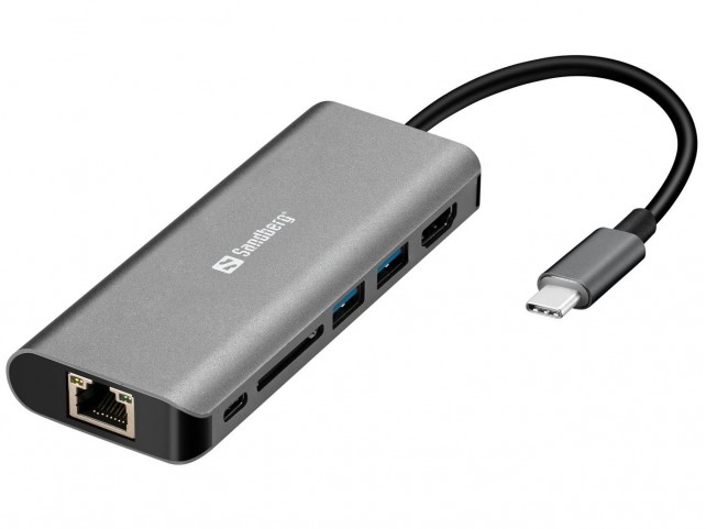 Sandberg USB-C Dock HDMI+LAN+SD+USB,  100W USB-C Dock