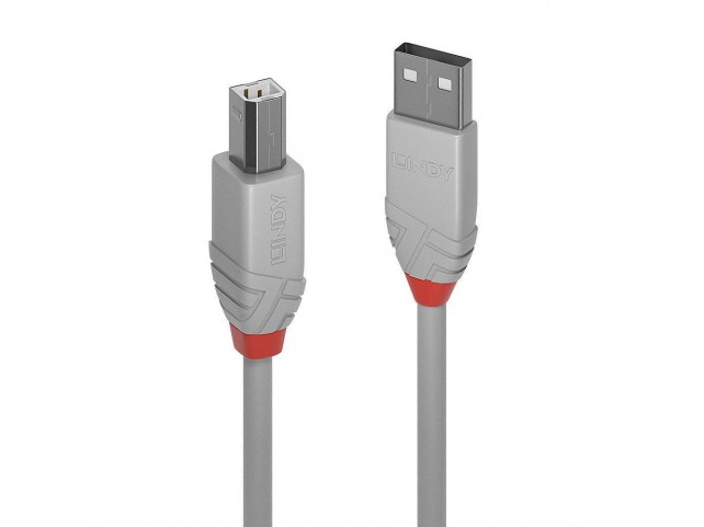 Lindy 2m USB 2.0 Type A to B Cable,  Anthra Line, Grey