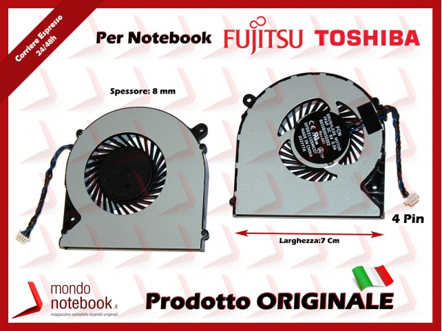 Ventola Fan CPU TOSHIBA L50 L55 Fujitsu A514 A544 (Versione 2) 7 Cm - 4 Pin