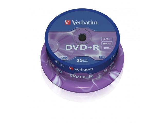 Verbatim DVD+R  16X 4.7GB Branded  Matt Silver,25 Pack