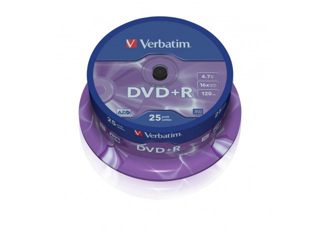 Verbatim DVD+R  16X 4.7GB Branded  Matt Silver,25 Pack