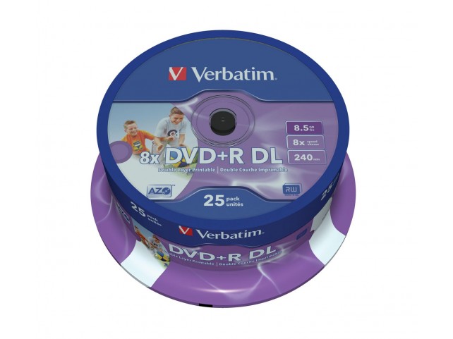 Verbatim DVD+R Double Layer 8X 8.5GB  wide printable ,25 Pack